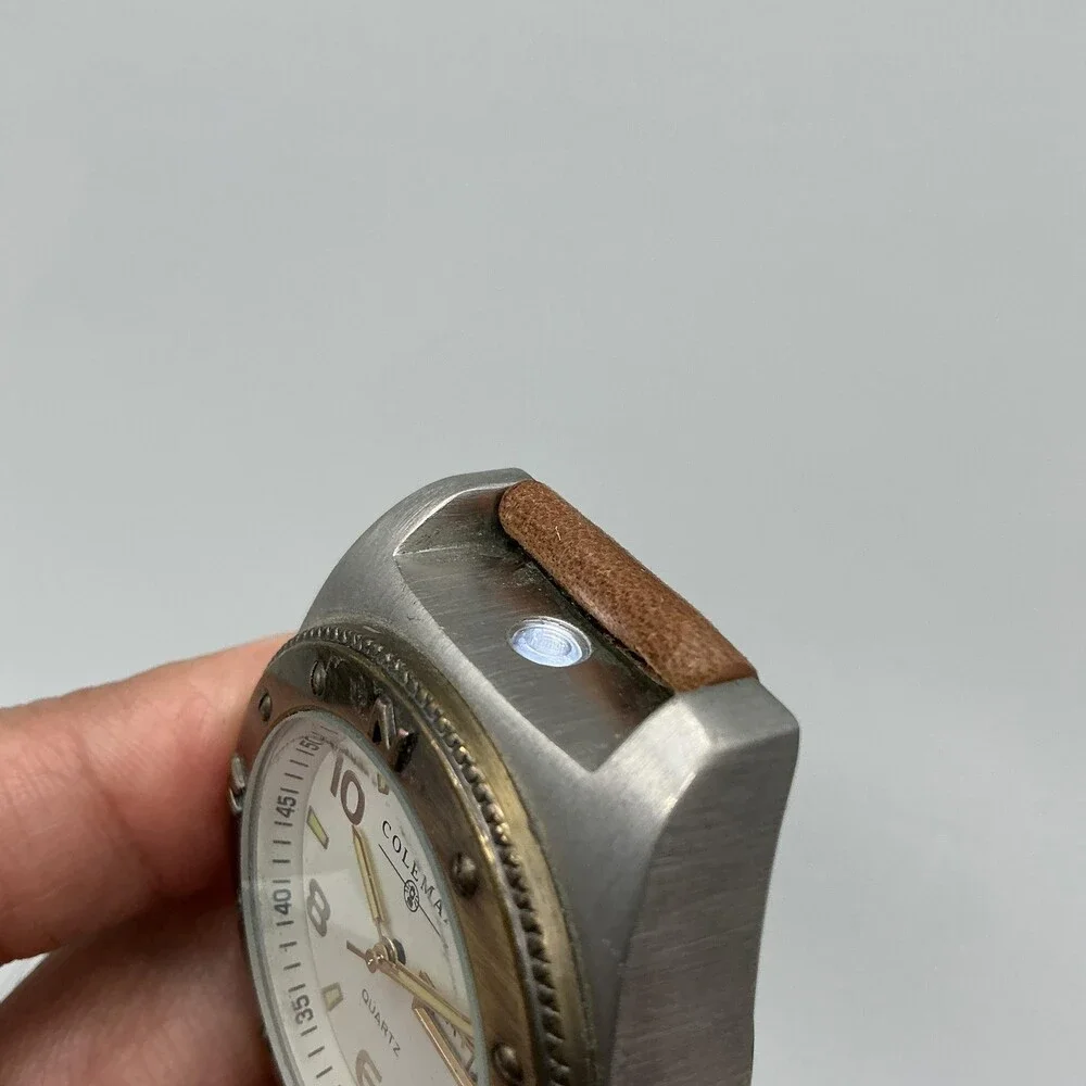 Coleman 40-949 Mens Watch 42mm White Dial Brown Leather Day Date New Battery
